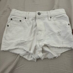 Levi's White Jean Shorts Distressed Frayed Hem